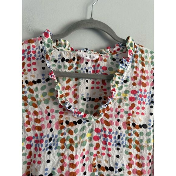 anthropologie THML Muiticolor Polka Dot Sieeveless Ruffle Top Size Medium - Picture 5 of 8